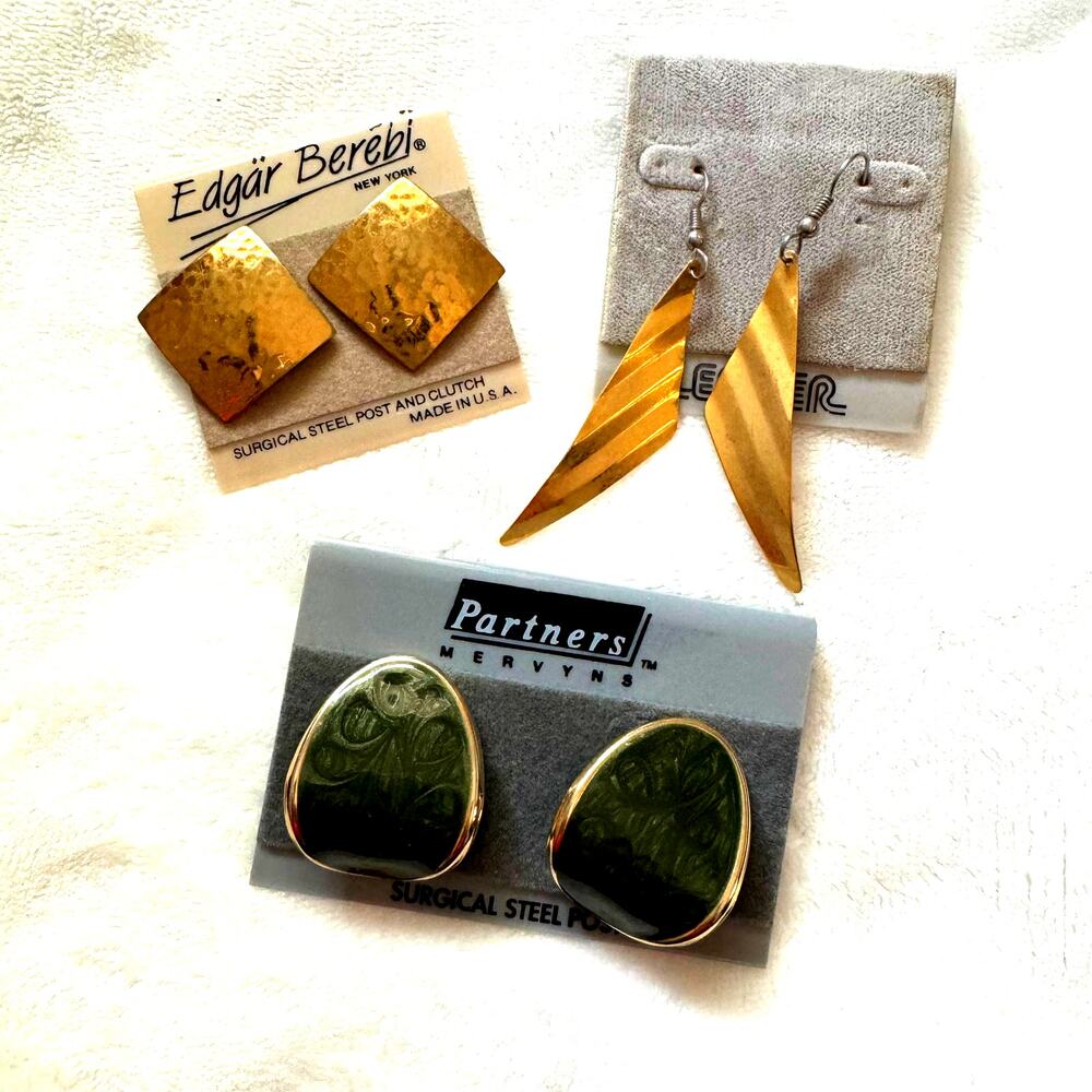 Edgar Berebi Lerner and Mervyns Bundle of 3 Pairs 80s Fashion Pierced Earrings